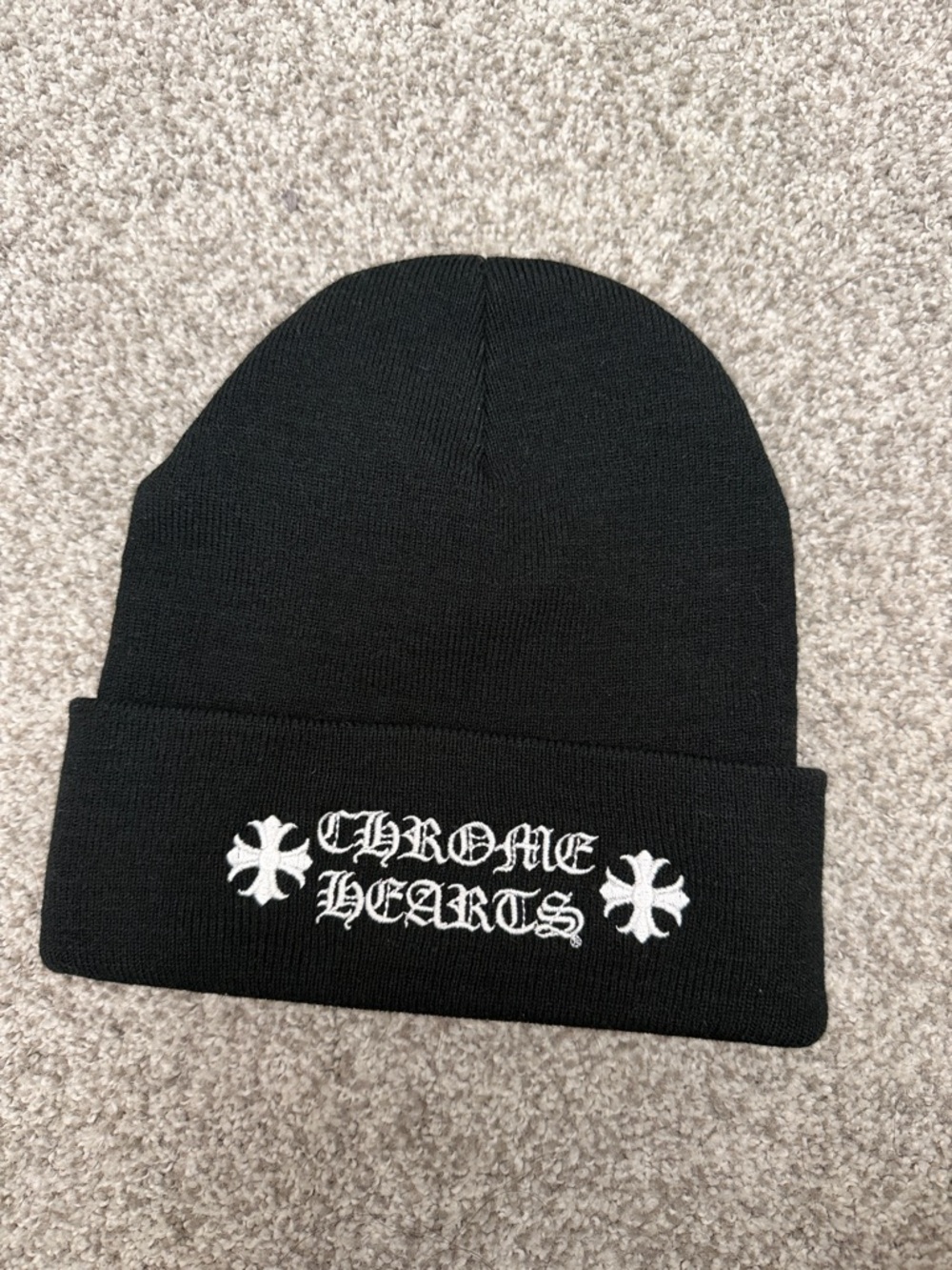 Chrome Hearts Black Knit Cuffed Beanie with White Logo